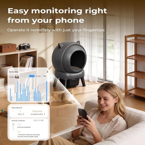 Self Cleaning Litter Box for Multiple Cats, E2 Automatic Cat Litter Box, Self-Cleaning Robot with Smart APP Control and Health Monitoring, Includes 2 Roll Trash Bag and Litter Mat, Grey in Kuwait
