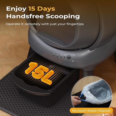 Self Cleaning Litter Box for Multiple Cats, E2 Automatic Cat Litter Box, Self-Cleaning Robot with Smart APP Control and Health Monitoring, Includes 2 Roll Trash Bag and Litter Mat, Grey in Kuwait