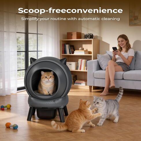 Self Cleaning Litter Box for Multiple Cats, E2 Automatic Cat Litter Box, Self-Cleaning Robot with Smart APP Control and Health Monitoring, Includes 2 Roll Trash Bag and Litter Mat, Grey in Kuwait