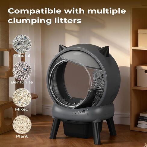 Self Cleaning Litter Box for Multiple Cats, E2 Automatic Cat Litter Box, Self-Cleaning Robot with Smart APP Control and Health Monitoring, Includes 2 Roll Trash Bag and Litter Mat, Grey in Kuwait