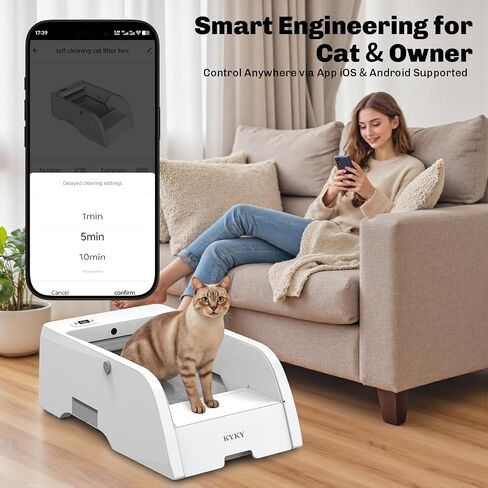 Self Cleaning Litter Box, Upgraded Automatic Cat Litter Box Self Cleaning with APP Control, Large Open Design for Single/Multiple Cats, Anti Pinch and Odorless in Kuwait