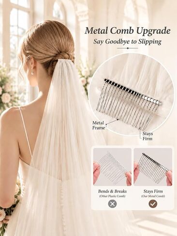 Edith qi Women's Simple Tulle Bridal Veils Short Wedding Veils For Brides Bachelorette Party Ivory White,Free Size in Kuwait
