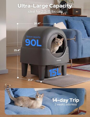 Automatic Self Cleaning Cat Litter Box, 90L for Cats 2.2-15 lbs in Kuwait