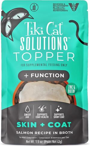 Tiki Cat Solutions Topper, Skin + Coat, Salmon Recipe in Broth, 1.5 oz. Pouch (12 Count) in Saudi Arabia