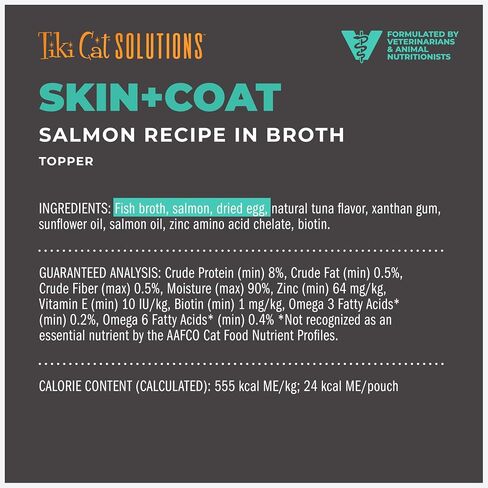 Tiki Cat Solutions Topper, Skin + Coat, Salmon Recipe in Broth, 1.5 oz. Pouch (12 Count) in Saudi Arabia