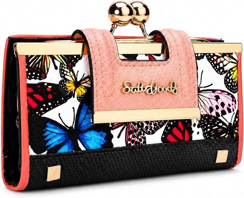 VNFIOEI Women Wallet Leather Large Capacity Women's Handbag Large Capacity Long Wallet, with 10-card slots and clips, and Zero Wallet with Buckle in the middle Butterfly. in Kuwait