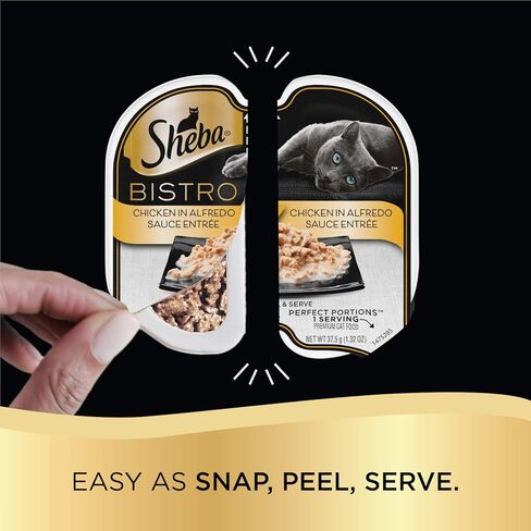 Sheba Perfect PORTIONS Bistro Wet Cat Food Trays (12 Count, 24 Servings), Chicken in Alfredo Sauce and Salmon in Creamy Sauce Entrée, Easy Peel Twin-Pack Trays in Kuwait