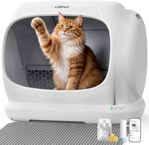 UBPET XXXL Self-Cleaning Litter Box, 106L Automatic Cat Litter Box with App Control, Odor Control, Anti-Pinch Safety Sensors & Low Entry for Multi-Cat Homes in Kuwait