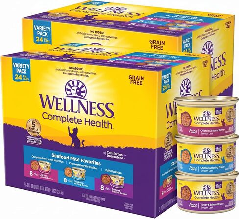 Wellness Complete Health Pate Adult Wet Cat Food,Natural,Protein-Rich,Grain-Free,3 Ounce,(Chicken & Turkey Variety Pack),(Pack of 48) in Kuwait