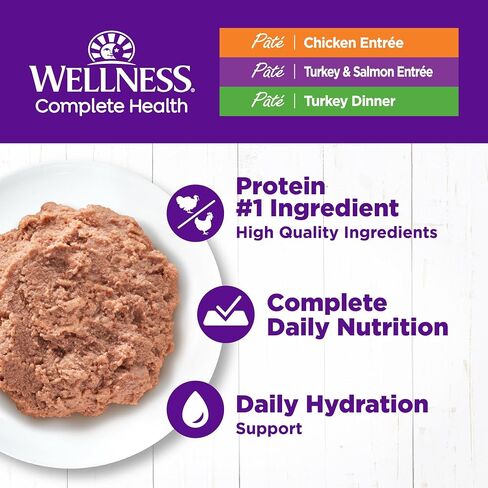 Wellness Complete Health Pate Adult Wet Cat Food,Natural,Protein-Rich,Grain-Free,3 Ounce,(Chicken & Turkey Variety Pack),(Pack of 48) in Kuwait