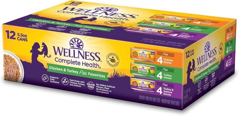 Wellness Complete Health Pate Adult Wet Cat Food,Natural,Protein-Rich,Grain-Free,3 Ounce,(Chicken & Turkey Variety Pack),(Pack of 48) in Kuwait