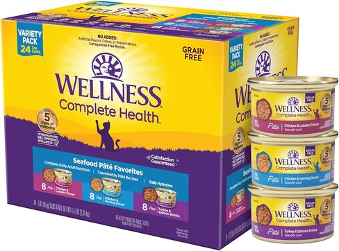 Wellness Complete Health Pate Adult Wet Cat Food,Natural,Protein-Rich,Grain-Free,3 Ounce,(Chicken & Turkey Variety Pack),(Pack of 48) in Kuwait