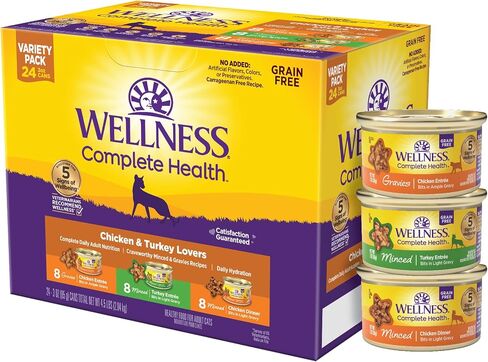 Wellness Complete Health Pate Adult Wet Cat Food,Natural,Protein-Rich,Grain-Free,3 Ounce,(Chicken & Turkey Variety Pack),(Pack of 48) in Kuwait