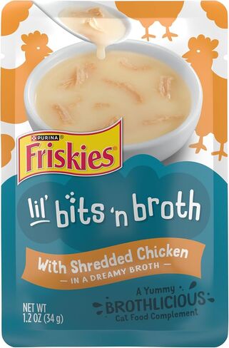 Purina Friskies Lickable Cat Food Toppers Bits ‘n Broth with Flaked Tuna in a Dreamy Broth - (Pack of 16) 1.2 oz. Pouches in Kuwait