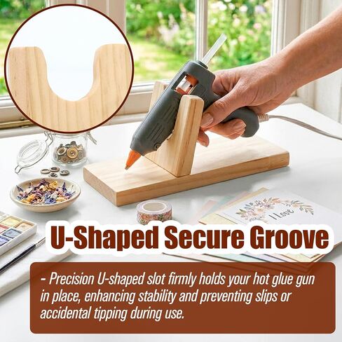 Hot Glue Gun Holder Stand - Wooden Stand Base Heat Sprayer Support, Portable Melt Applicator Gun Rack, Craft Fixing Tools Storage Bracket Rack, Wood Shelf Organizer for DIY Hair Accessories Holder in Kuwait