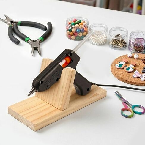 Hot Glue Gun Holder Stand - Wooden Stand Base Heat Sprayer Support, Portable Melt Applicator Gun Rack, Craft Fixing Tools Storage Bracket Rack, Wood Shelf Organizer for DIY Hair Accessories Holder in Kuwait