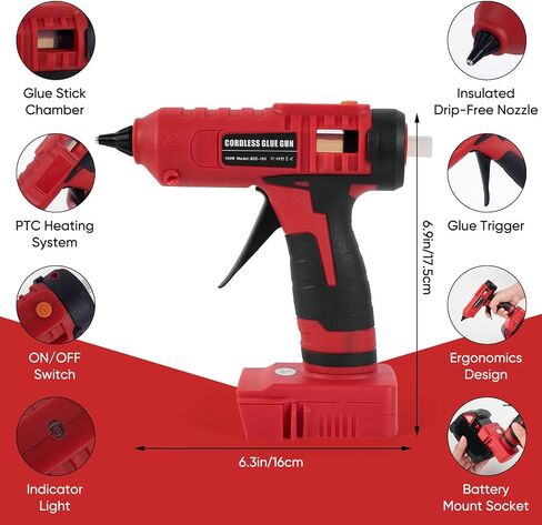 100w Cordless Hot Melt Glue Gun Compatible with Milwaukee M18 18V Battery, High Temp Electric Power Glue Gun with 20pcs 11x150mm Glue Sticks for Arts Crafts DIY Decor School Home Repair (No Battery) in Kuwait