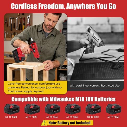 100w Cordless Hot Melt Glue Gun Compatible with Milwaukee M18 18V Battery, High Temp Electric Power Glue Gun with 20pcs 11x150mm Glue Sticks for Arts Crafts DIY Decor School Home Repair (No Battery) in Kuwait