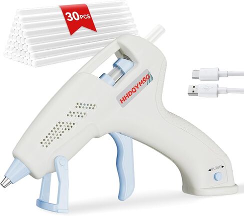Cordless Hot Glue Gun, 20W Hot Glue Gun with 30PCS Premium Glue Sticks & 1m USB-C Cable, 2000mAh Built-in Battery Suitable for School Craft, Home Repair, DIY (Cordless) (White) in Kuwait