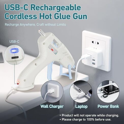 Cordless Hot Glue Gun, 20W Hot Glue Gun with 30PCS Premium Glue Sticks & 1m USB-C Cable, 2000mAh Built-in Battery Suitable for School Craft, Home Repair, DIY (Cordless) (White) in Kuwait