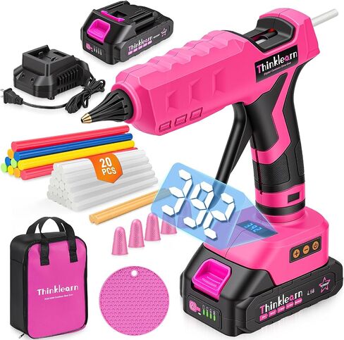 Pink Cordless Hot Glue Gun, LCD Temp Adjust Display with 32PCS Glue Sticks in Kuwait
