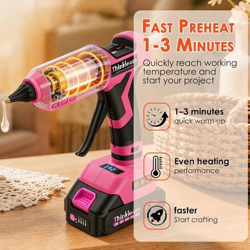 Pink Cordless Hot Glue Gun, LCD Temp Adjust Display with 32PCS Glue Sticks in Kuwait