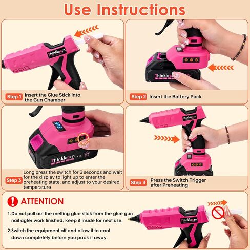 Pink Cordless Hot Glue Gun, LCD Temp Adjust Display with 32PCS Glue Sticks in Kuwait