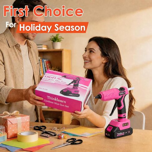 Pink Cordless Hot Glue Gun, LCD Temp Adjust Display with 32PCS Glue Sticks in Kuwait