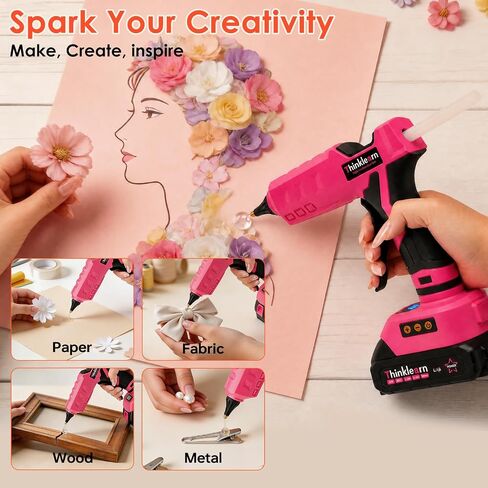 Pink Cordless Hot Glue Gun, LCD Temp Adjust Display with 32PCS Glue Sticks in Kuwait