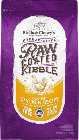 Stella & Chewy's Raw Coated Cat Food - High Protein, Grain-Free Kibble with Cage-Free Chicken - Premium Digestive Support with Probiotics - Natural Small Kibble - Perfect For Picky Eaters - 10 lb Bag in Kuwait
