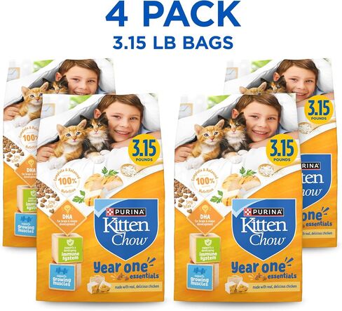 Purina Kitten Chow Year One Essentials Dry Kitten Food, (4) 3.15 lb Bags in Kuwait