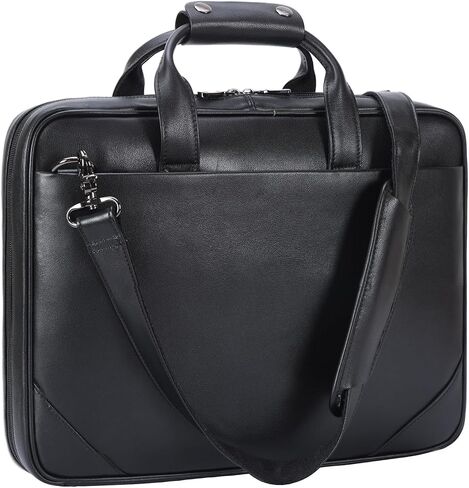 Leather Slim Briefcase for Men 15.6" Laptop Crossbody Messenger Bag Business Work Lawyer Attache Case in Kuwait