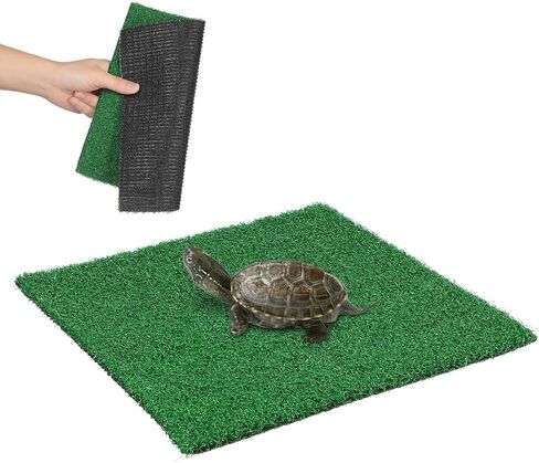 Veemoon Square Artificial Grass Carpet, Realistic Synthetic Reptile Turf Pet Cage Simulation Grass Mat/Substrate Lizard Tank Accessories Turtle Ramp Turf for Basking Platform Habitat, 9. 8×9. 8inch in Kuwait