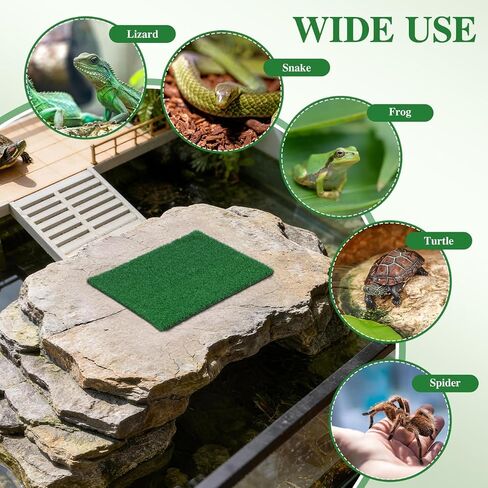 Veemoon Square Artificial Grass Carpet, Realistic Synthetic Reptile Turf Pet Cage Simulation Grass Mat/Substrate Lizard Tank Accessories Turtle Ramp Turf for Basking Platform Habitat, 9. 8×9. 8inch in Kuwait