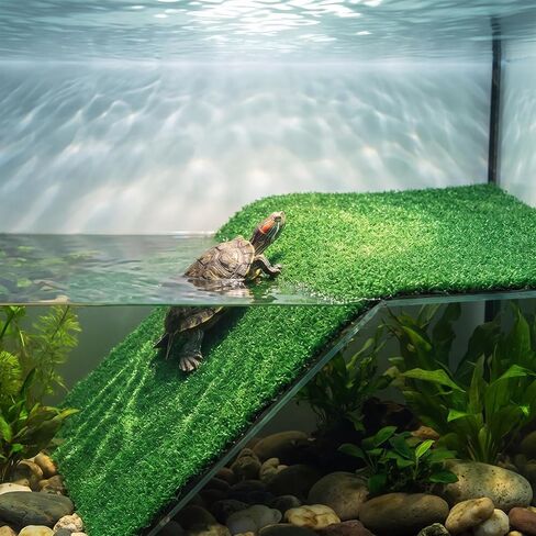 Veemoon Square Artificial Grass Carpet, Realistic Synthetic Reptile Turf Pet Cage Simulation Grass Mat/Substrate Lizard Tank Accessories Turtle Ramp Turf for Basking Platform Habitat, 9. 8×9. 8inch in Kuwait