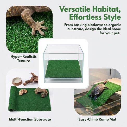 Veemoon Square Artificial Grass Carpet, Realistic Synthetic Reptile Turf Pet Cage Simulation Grass Mat/Substrate Lizard Tank Accessories Turtle Ramp Turf for Basking Platform Habitat, 9. 8×9. 8inch in Kuwait