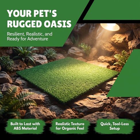 Veemoon Square Artificial Grass Carpet, Realistic Synthetic Reptile Turf Pet Cage Simulation Grass Mat/Substrate Lizard Tank Accessories Turtle Ramp Turf for Basking Platform Habitat, 9. 8×9. 8inch in Kuwait