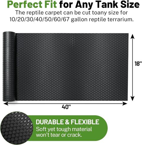 Reptile Enclosure Substrate, 18“ x 40", Waterproof Mat Suitable for Tortoises, Geckos, Snakes, Frogs, and Lizards; Customizable Enclosure Mat, Black in Kuwait