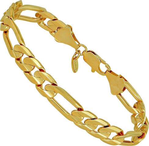 LIFETIME JEWELRY 9mm Figaro Chain Bracelet for Men & Women 24k Real Gold Plated in Kuwait