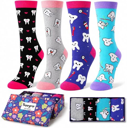 HAPPYPOP Funny Teeth Dentist Nurse Doctor Medical Book Socks, Novelty Gifts For Book Lover Dentist Nurse in Kuwait