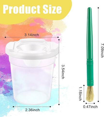 No Spill Paint Cups with Lids for Kids, 12 Paint Cups, 12 PaintBrushes in Kuwait