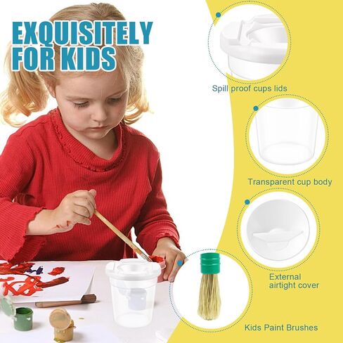No Spill Paint Cups with Lids for Kids, 12 Paint Cups, 12 PaintBrushes in Kuwait