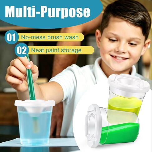 No Spill Paint Cups with Lids for Kids, 12 Paint Cups, 12 PaintBrushes in Kuwait
