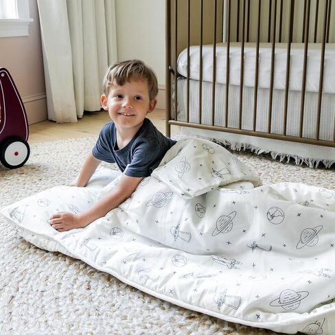 Makemake Organics GOTS Certified Organic Cotton Nap Mat with Detachable Pillow for Kids Soft Sleeping Bag for Toddlers, Boys, Girls - Ideal for Daycare, Preschool, Kindergarten in Saudi Arabia
