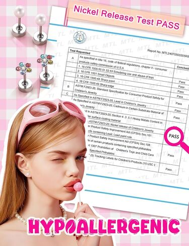 THUNARAZ 16 Pairs Hypoallergenic Screw Back Earrings for Girls Women Surgical Steel Cute CZ Heart Flower Star Butterfly Screwback Stud Earrings Set 20G in Kuwait