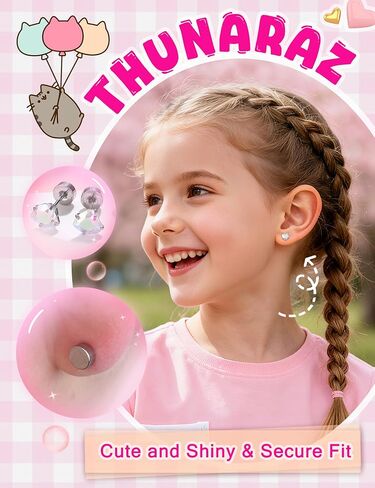 THUNARAZ 16 Pairs Hypoallergenic Screw Back Earrings for Girls Women Surgical Steel Cute CZ Heart Flower Star Butterfly Screwback Stud Earrings Set 20G in Kuwait