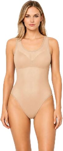 Lazutom Women's Sexy See Through One Piece Mesh High Cut Sleeveless Bodysuit Swimsuit Mesh Leotard Top in Kuwait