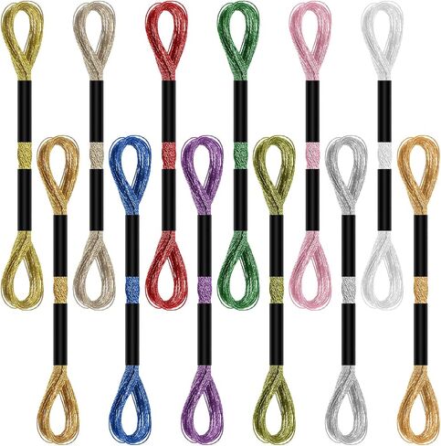 12 Skeins Metallic Embroidery Floss Polyester Cross Stitch Thread Variegated Embroiderys Floss Skein-Thread Glitter Embroiderys Threads for DIY String Art Thread Crafts in Kuwait