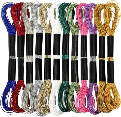 12 Skeins Metallic Embroidery Floss Polyester Cross Stitch Thread Variegated Embroiderys Floss Skein-Thread Glitter Embroiderys Threads for DIY String Art Thread Crafts in Kuwait