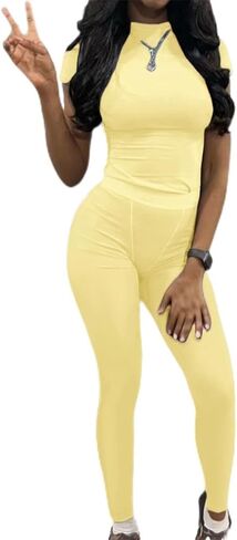 AYWA Two Piece Outfits for Women Fitted Crew Neck T-shirt High Waist Leggings Biker Shorts Matching Sets Streetwear in Kuwait